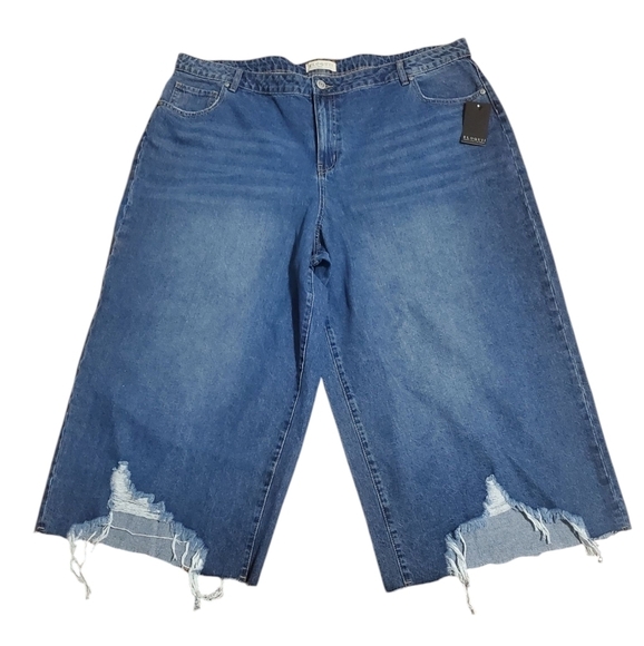 Eloquii Wide Leg Crop Jeans High Waist Med Blue Wash Plus Size 20 Distressed - Picture 1 of 8